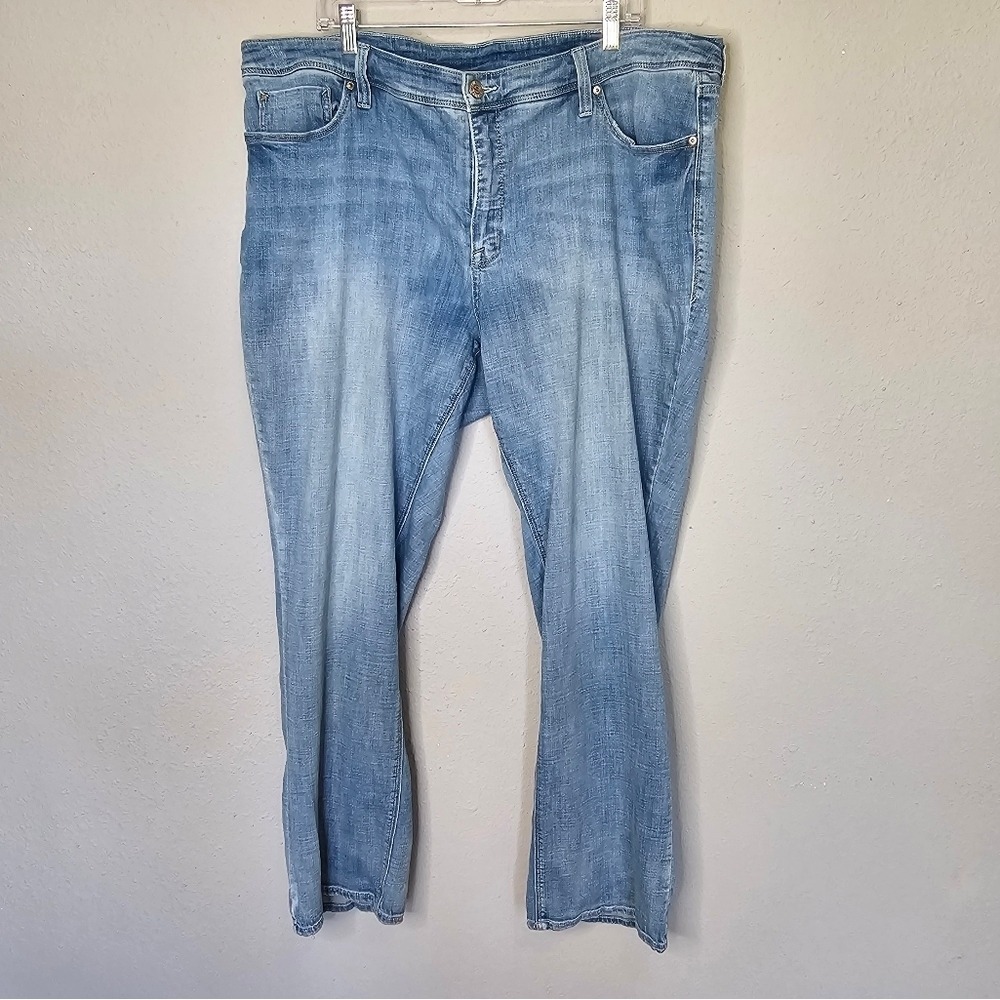 Seven7 Womens Plus Size 24 Bootcut Jeans Light Wash Embellished Pockets Blue